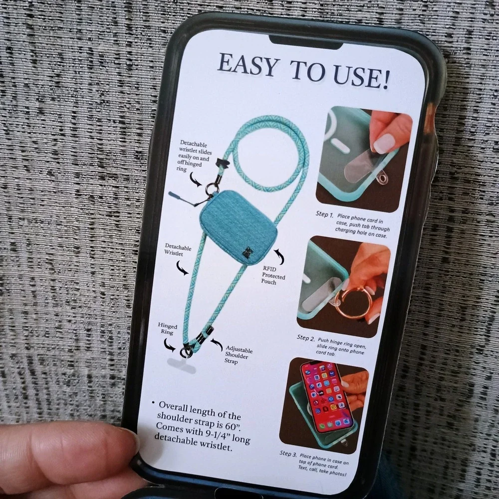 Save The Girls Clip & Go RFID Single Rope Crossbody Pouch Phone Strap Aqua NEW